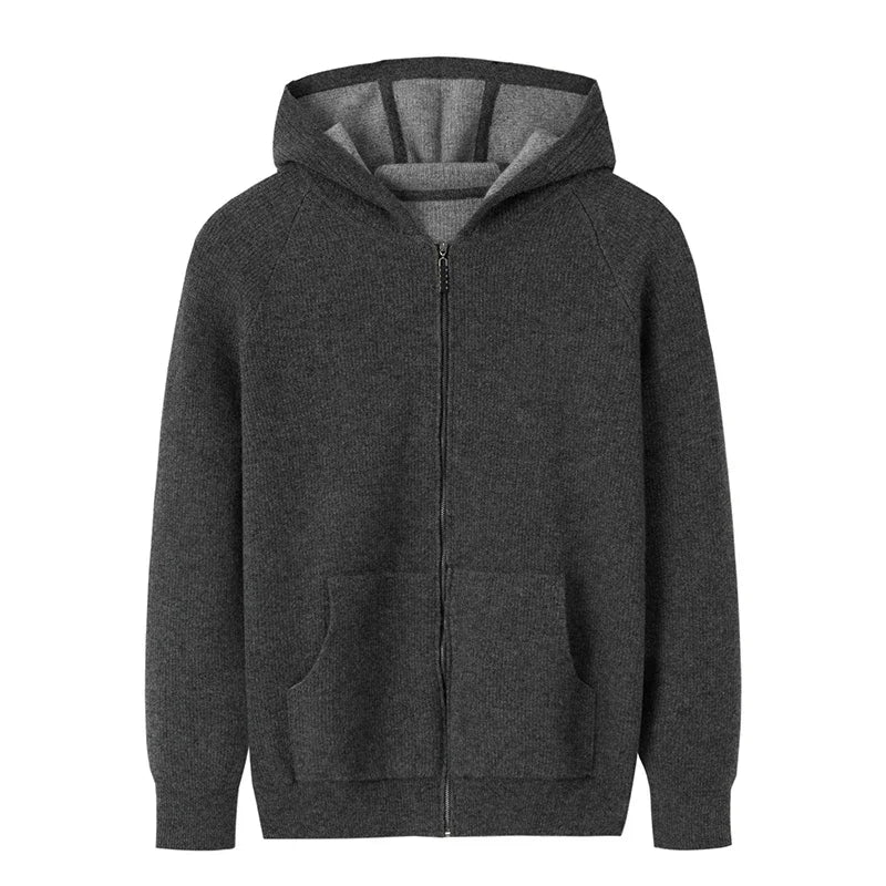 Cardigan homme cachemire zippé à capuche – CLEVI Paris