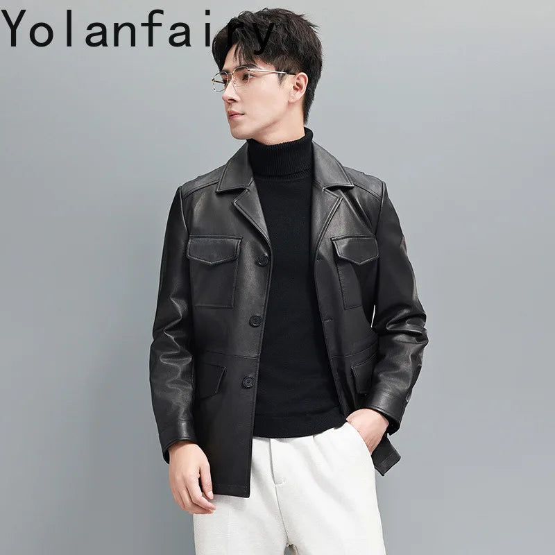 Veste homme en cuir de mouton boutonnée – CLEVI Paris