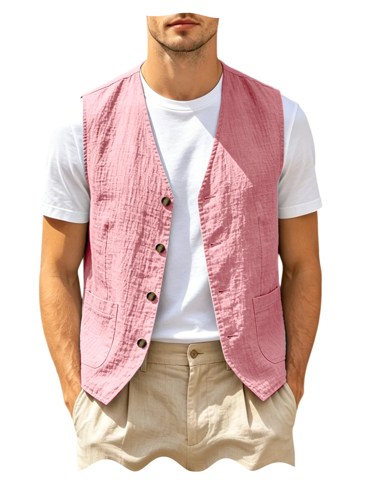 Gilet homme en lin col V – CLEVI Paris