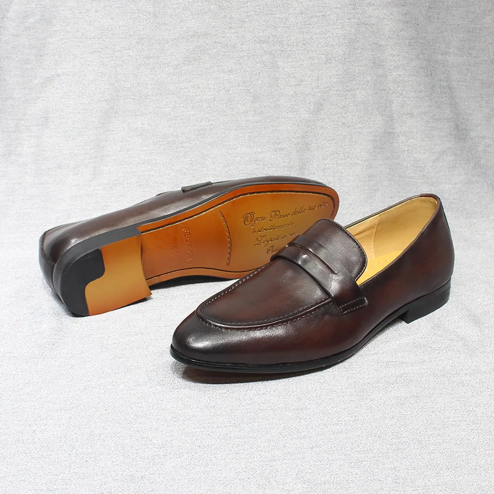 Penny Loafer Cuir Véritable Homme Peint à la Main Slip-On Mariage & Business – CLEVI Paris