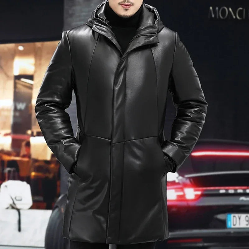 Manteau homme à capuche en cuir de mouton – CLEVI Paris