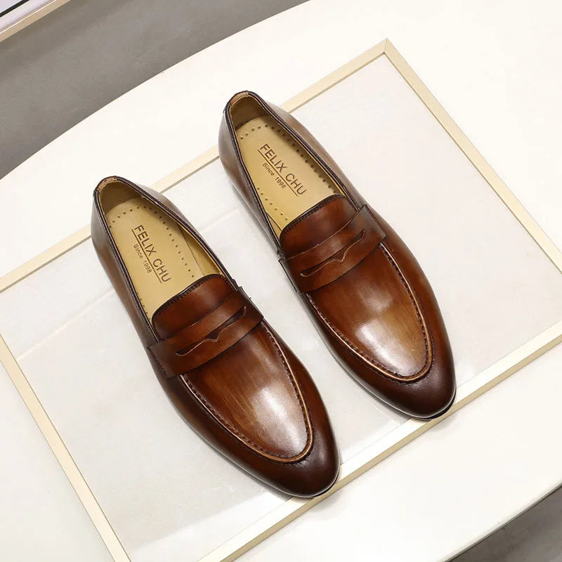 Penny Loafer Cuir Véritable Homme Peint à la Main Mariage & Soirée – CLEVI Paris