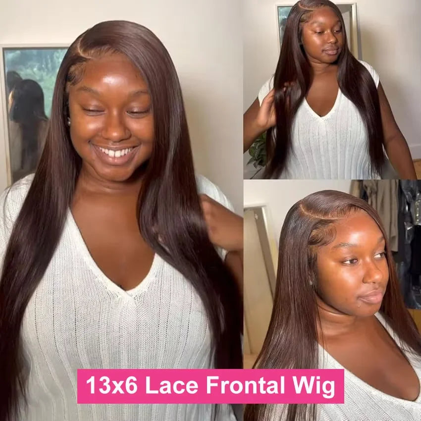 Perruque Lace Front Cheveux Humains Lisse Brun Chocolat 13x4 & 13x6 Densité 180-200% 18-36 Pouces – CLEVI Paris