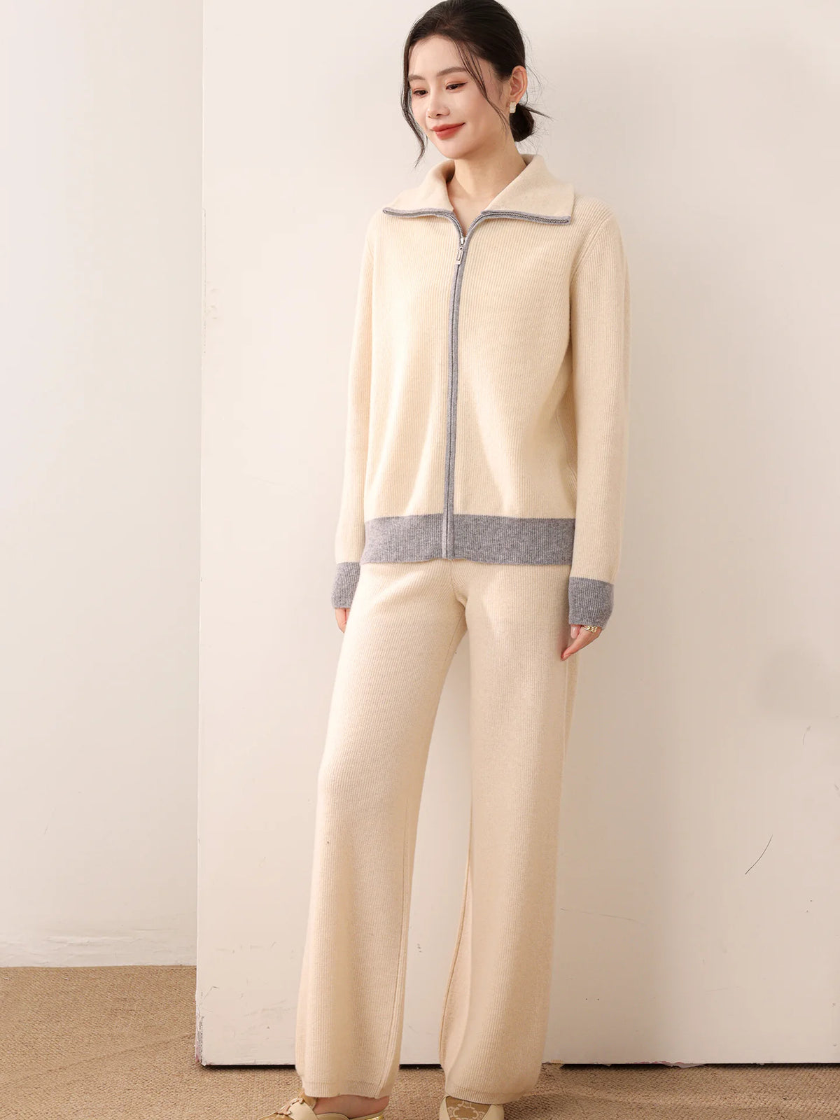 Ensemble femme mérinos cardigan et pantalon – CLEVI Paris