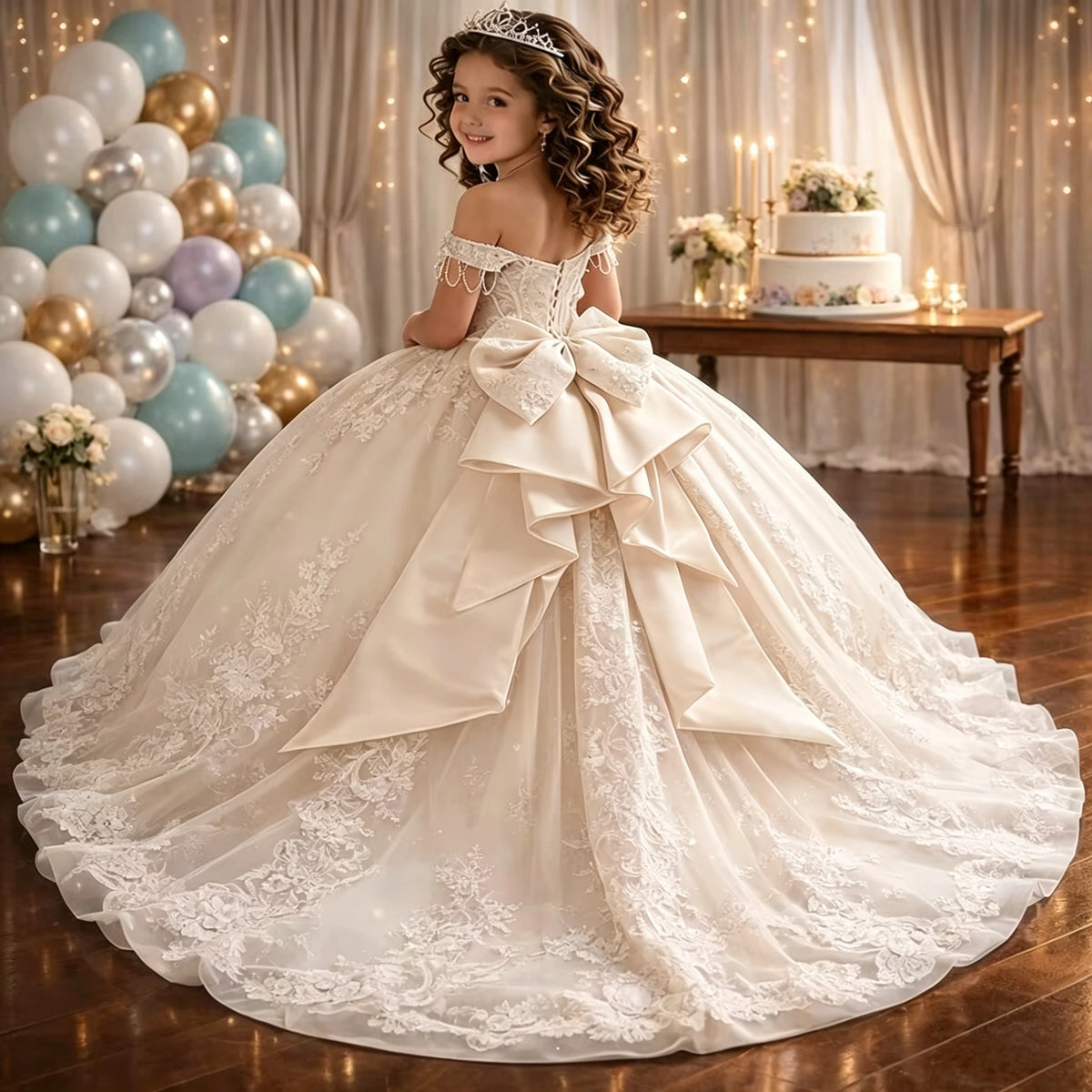 Robe de cérémonie fille en tulle à traîne – CLEVI Paris